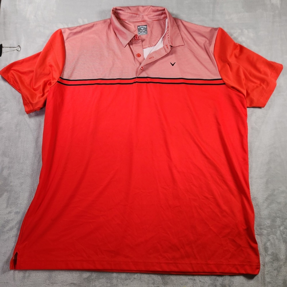 Callaway Opti-Dri Golf Polo Mens XXL / 2XL Red Stripe & Solid Pattern Shirt